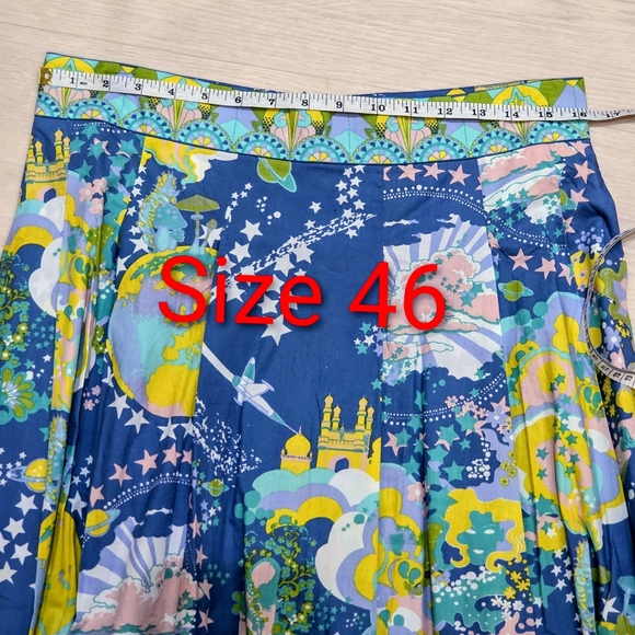 Emporio Sirenuse Flaminia Pleated Printed Cotton Blue & Green A-Line Skirt NWT - Picture 15 of 16